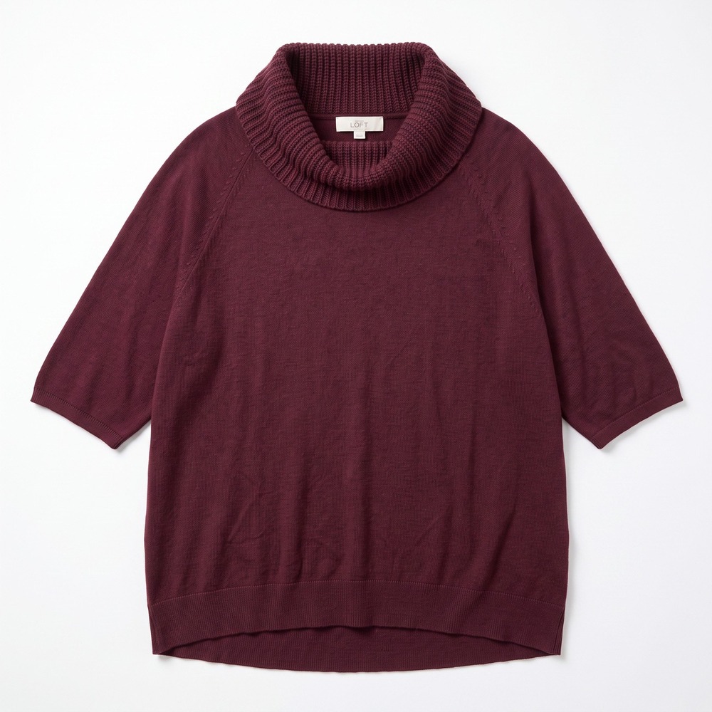 LOFT XL Burgundy Cowl Neck Poncho Sweater Womens Boho Cozy Short Sleeve